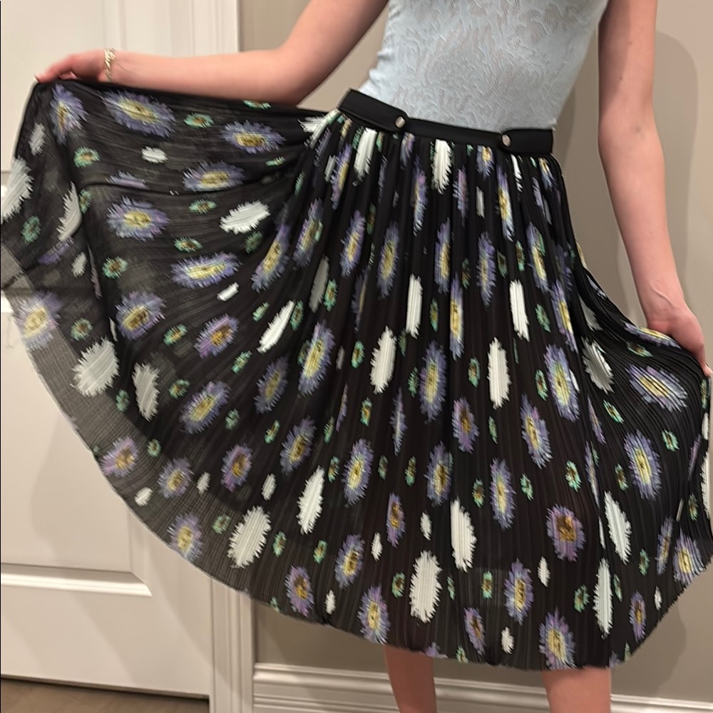 Kenzo Silk Pleated A-Line Midi Skirt